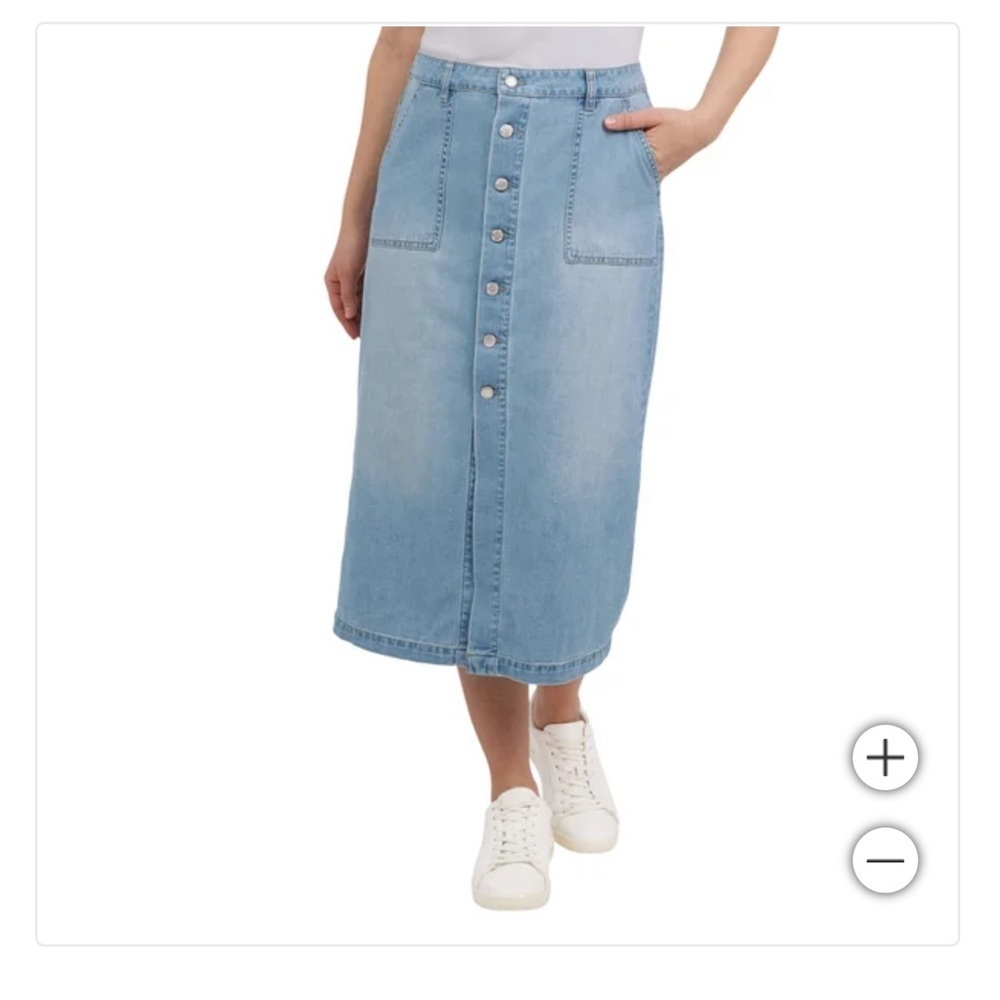 Wrangler Light Wash Denim Button-Front Midi Skirt